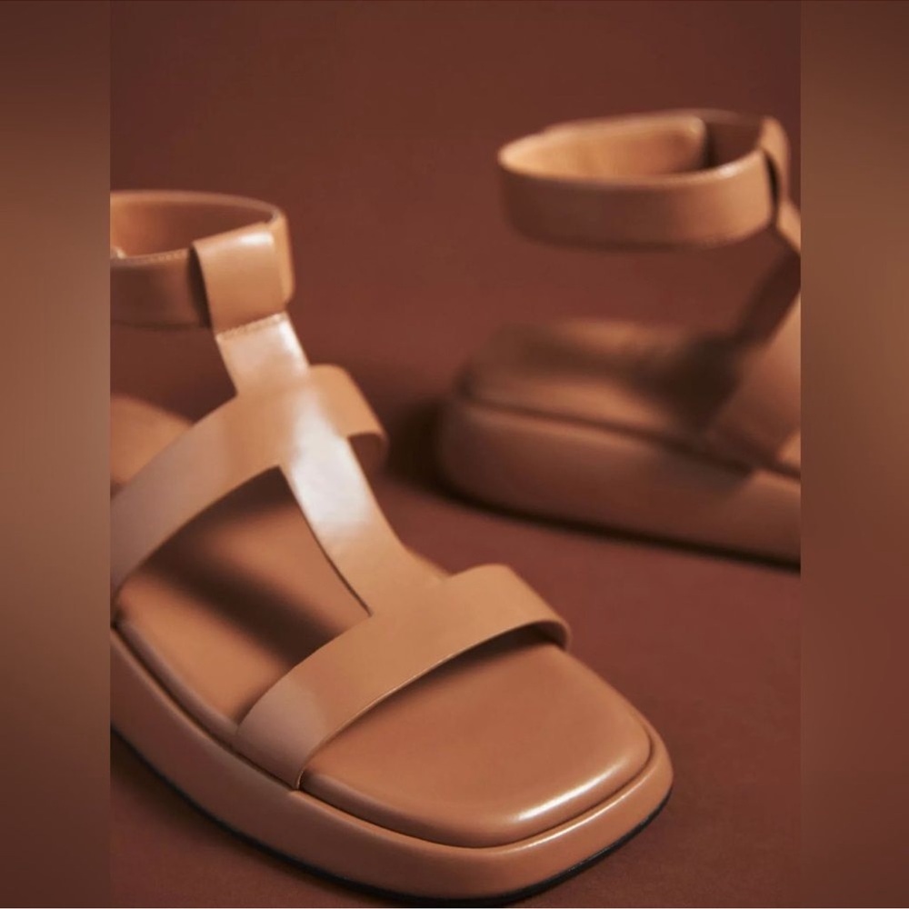 NWOB Jeffrey Campbell Devis Leather Platform Sandals in Dark Natural / Tan - Picture 5 of 12